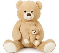 MorisMos XXL Ours en Peluche Geant, 130cm Brun Clair Nounours Geant Mom avec Bébé, Kawaii Ours Peluche Géante, Grand Teddy Bear Cadeau pour Enfants Anniversaire Noël