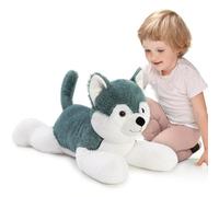 MorisMos XXL Peluche Husky Géant, 72cm Gris Grand Chien Animaux en Peluche Réaliste Husky Peluches Kawaii Teddy Cadeaux pour Enfants Anniversaire Décorations