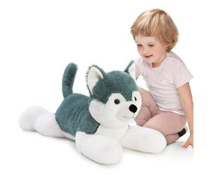 MorisMos XXL Peluche Husky Géant, 72cm Gris Grand Chien Animaux en Peluche Réaliste Husky Peluches Kawaii Teddy Cadeaux pour Enfants Anniversaire Décorations