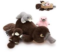 MorisMos XXL Platypus en Peluche Géants, 55cm Maman avec 3 Kawaii Bébés, Réalistes Platypus en Peluche Grand Douce Cadeau pour Enfants Anniversaire