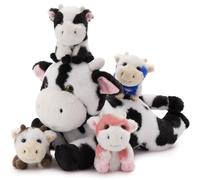 MorisMos XXL Vache Peluche Géant, 40cm Mom avec 4 Kawaii Bébé, Réaliste Douce Vache Animaux en Peluche Grande Teddy Cadeau pour Enfants Anniversaire NoëL Deco