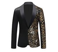 MORISTE Mens One Button Patchwork Paillettes Glitter Costume Veste de Nuit Dj Bal Blazer Homme Mariage Marié Costume de scène, Or noir léopard, XS