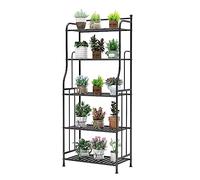MORITIA Étagère en métal à 5 Niveaux pour Plantes d'intérieur et d'extérieur, étagère de Rangement en Fer, Noir, 55,1 x 27,9 x 133,1 cm