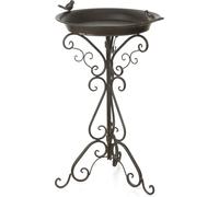Moritz Bain d'oiseaux marron avec deux petits oiseaux sur le bol d'eau Hauteur 74cm debout Bassin d'oiseaux Bain d'eau décoré Jardin résistant au gel