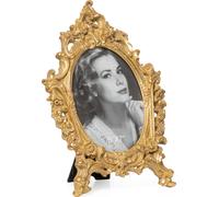 Moritz Cadre photo 13x18 cm Baroque Ovale Or Décoration florale Cadre antique sur pied en polyrésine Nostalgie Cadre photo Abstrait