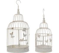 Moritz Cage à oiseaux décorative blanche ronde Lot de 2 décorées avec des papillons Cage à plantes Cage décorative pour fleurs Bougies Décoration Suspension Photophore