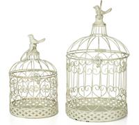 Moritz Cage à oiseaux décorative blanche ronde Set de 2 décorations avec des oiseaux Cage à plantes Cage décorative pour fleurs Bougies Décoration Suspension Photophore