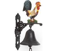 Moritz Cloche de porte Cloche Coq coloré Poule dans le pré Cloche murale Décoration de jardin Fonte Rustique Style antique Design Rétro Sonnette