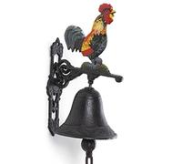 Moritz Cloche de porte en fonte - Motif coq coloré - Bleue - Décoration murale de jardin - Style rétro