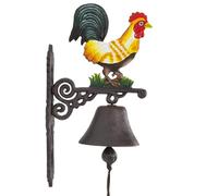 Moritz Cloche murale en fonte - Coq coloré - 41 cm de hauteur - Style maison de campagne - Marron - Sonnette décorée