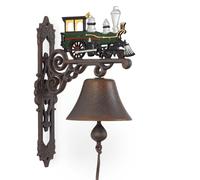 Moritz Cloche murale nostalgique en fonte avec locomotive décorative - Sonnette pour jardin, maison, porte, mur - Cloche de porte résistante aux intempéries rustique multicolore - 24,5 x 14 x 33 cm