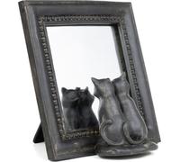 Moritz Deko Figurine miroir Couple de chats assis devant un miroir en polyrésine noir Idée de décoration Standdeko monde animal Statue animal de compagnie Sculpture