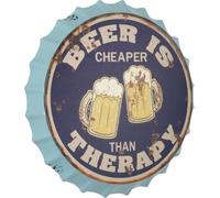 Moritz Deko Plaque en métal Bouchon couronne Beer is Cheaper Than Therapy 2 Plaque en métal Design rétro vintage pour la décoration Décoration murale