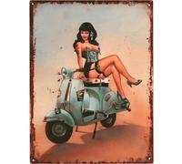 Moritz Deko Plaque en métal Femme burlesque avec scooter Femme sexy Plaque en métal Design rétro vintage pour la décoration Décoration murale