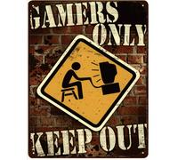 Moritz Deko Plaque en tôle Gamers Only Keep Out Plaque métallique rétro design vintage pour la décoration Décoration murale