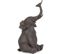 Moritz Figurine de décoration oiseau sur trompe d'éléphant ludique en polyrésine brun foncé Idée de décoration stand monde animal africain Statue Sculpture