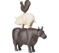 Moritz Figurine de décoration vache cochon et coq debout l'un sur l'autre en polyrésine Idée de décoration stand monde animal Statue Sculpture