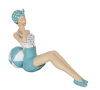 Moritz Figurine de femme en turquoise - 23,5 x 7,5 x 14,5 cm - Femme dans un maillot de bain rétro avec balle assise - Décoration d'été vintage en polyrésine pour salon, salle de bain, commode