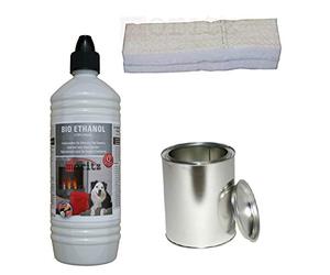 Moritz Kit de démarrage 1 x 1000 ml au bioéthanol + 1 x boîte de 500 ml avec couvercle + 1 x rouleau en céramique pour brûleur, cheminée, brûleur de sécurité, pâte combustible