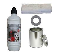 Moritz Kit de démarrage 1 x 1000 ml de bioéthanol + 1 boîte métallique de 250 ml avec couvercle + 1 ouate/laine de céramique + 1 x plaque économique pour brûleur, cheminée, four, brûleur de sécurité