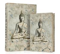 Moritz Lot de 2 housses de livres Bouddha - Cachette secrète au design zen - Boîte à livres décorative pour bijoux et documents - Boîte de rangement cachée 33,2 x 22 x 7 cm et 26,2 x 17 x 5 cm