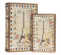 Moritz Lot de 2 housses de livres Paris - Cachette secrète au look vintage - Boîte à livres décorative pour bijoux et documents - Boîte de rangement cachée 27,2 x 18 x 7 cm et 21,2 x 13 x 5 cm