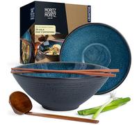 Moritz & Moritz 2x bols à ramen en céramique - 24 cm Ø - Lot de bowls à ramen pour 2 personnes - Pour soupe, bowls pho et sushis - Avec cuillères et baguettes