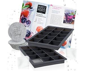 Moritz & Moritz 2x moules à glaçons carrés 15 unités - Moule à glaçons en silicone pour faire 30 glaçons carrés - 6 sous-verres & livret de recettes inclus