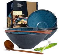 Moritz & Moritz 4x bols à ramen en céramique - 24 cm Ø - Lot de bowls à ramen pour 2 personnes - Pour soupe, bowls pho et sushis - Avec cuillères et baguettes