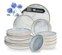 Moritz & Moritz ALHAMBRA Service de table 18 pièces pour 6 personnes, en porcelaine de qualité supérieure, service de table moderne, bleu, facile d'entretien, composé de 6 assiettes plates, 6