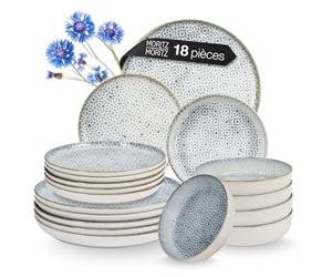 Moritz & Moritz ALHAMBRA Service de table 18 pièces pour 6 personnes, en porcelaine de qualité supérieure, service de table moderne, bleu, facile d'entretien, composé de 6 assiettes plates, 6