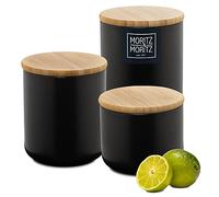 Moritz & Moritz Boîte en céramique Noir 400 à 900 ml - Inscriptible - 3 boites à café hermétique en céramique avec couvercle en bambou - boite a sucre, le café, les céréales ou les ustensiles de bain