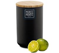 Moritz & Moritz Boîte en céramique Noir 900 ml - Inscriptible - boite à café hermétique en céramique avec couvercle en bambou - boite a sucre, le café, les céréales ou les ustensiles de bain