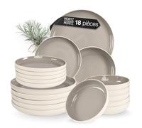 Moritz & Moritz Cavo Set de vaisselle 18 pièces pour 6 personnes Stone - Assiettes en grès - Service de table moderne avec assiettes plates, assiettes à dessert et bols à soupe - Élégant et robuste