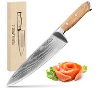 Moritz & Moritz Couteau Damas 20 cm - Couteau de Cuisine Professionnel en Acier Damassé 67 Couches - Couteau de Cuisine Tranchant - Couteau de Chef Japonais - Manche Ergonomique en Bois d'Acacia