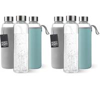 Moritz & Moritz Gourde en verre 500 ml - Convient pour les boissons gazeuses et anti-fuite - Bouteille en verre pour le sport, l'école, l'université ou le travail - Avec housse de protection