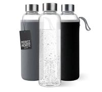 Moritz & Moritz Gourde en verre 500 ml - Convient pour les boissons gazeuses et anti-fuite - Bouteille en verre pour le sport, l'école, l'université ou le travail - Avec housse de protection