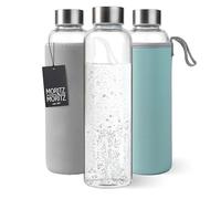 Moritz & Moritz Gourde en verre 500 ml - Convient pour les boissons gazeuses et anti-fuite - Bouteille en verre pour le sport, l'école, l'université ou le travail - Avec housse de protection