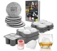 Moritz & Moritz jeu de 3x bacs à glaçons - Moule à glaçons en silicone pour 12 12 glaçons en forme de boule, de diamant et de verre à shot - 6 sous-verres & livret de recettes inclus