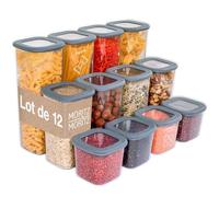 Moritz & Moritz Lot de 12 boîtes de conservation avec couvercle - Hermétiques et empilables - 4 x 1800 ml, 4 x 1100 ml, 4 x 550 ml - Boîtes de rangement pour farine, céréales, pâtes - Boîte de