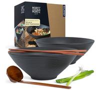 Moritz & Moritz Lot de 2 bols à ramen en céramique - 800 à 1300 ml - Diamètre : 24 cm - Pour 2 personnes - Pour soupe, pho et sushi - Avec baguettes et cuillères
