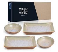Moritz & Moritz Lot de 4 pièces de vaisselle à sushi pour 2 personnes - Set de service à sushi avec 2 assiettes à sushi et 2 bols à sushi - Beige/violet avec vernis réactif