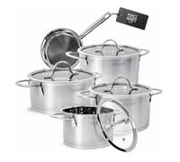 Moritz & Moritz Lot de 5 casseroles avec 4 couvercles en verre - Batterie de cuisine en acier inoxydable pour induction et tous types de plaques de cuisson - Casseroles élégantes avec couvercle et