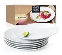 Moritz & Moritz Lot de 6 Assiettes Plates Ø 27 cm Blanches en Porcelaine - Vaisselle de Table pour 6 Personnes - Assiettes à Manger Rondes - Série Basic