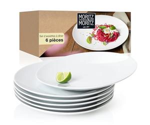 Moritz & Moritz Lot de 6 Assiettes Plates Ø 27 cm Blanches en Porcelaine - Vaisselle de Table pour 6 Personnes - Assiettes à Manger Rondes - Série Basic