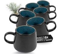 Moritz & Moritz Lot de 6 tasses solides noir/bleu - Ensemble de tasses en grès robuste - Volume de 400 ml - Passe au lave-vaisselle et au micro-ondes - Parfait pour le café, le thé et plus encore