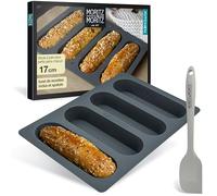 Moritz & Moritz Moule à hot dog et petit pain en silicone 17 cm - Moule à mini-baguette en silicone pour hot dogs, petits gâteaux et grandes barres de céréales, incl. maryse et carnet de recettes