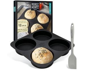 Moritz & Moritz Moule à pain hamburger en silicone rond 12 cm Ø - Pour pain, pains à hamburgers et muffins XXL - incl. maryse et carnet de recettes