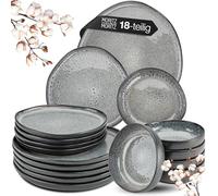 Moritz & Moritz ORGANIC Ensemble de vaisselle 18 pièces Gris - élégant service de vaisselle en grès de haute qualité - Service de table 6 personnes avec 6x assiettes à dîner, 6x assiettes à dessert