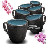 Moritz & Moritz ORGANIC Lot de 6 tasses à café, bleues, en grès robuste, avec dégradé de couleurs unique, passent au lave-vaisselle